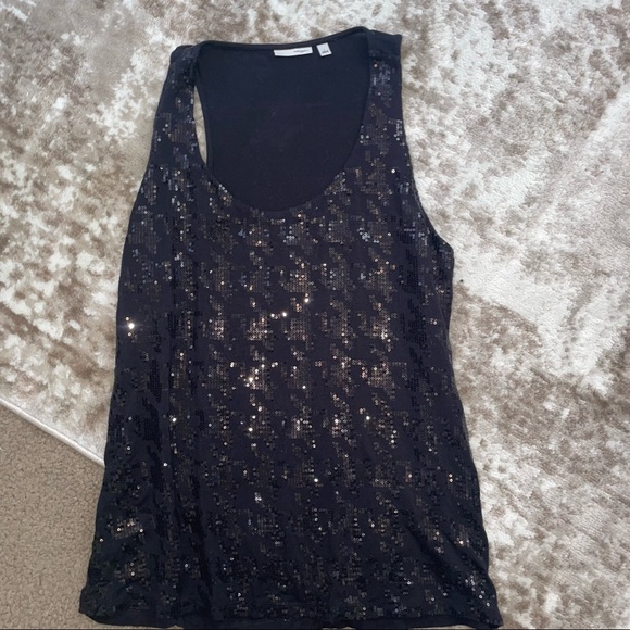 Halogen brand black sequined/sparkly tank top blouse SZ L - Picture 7 of 9
